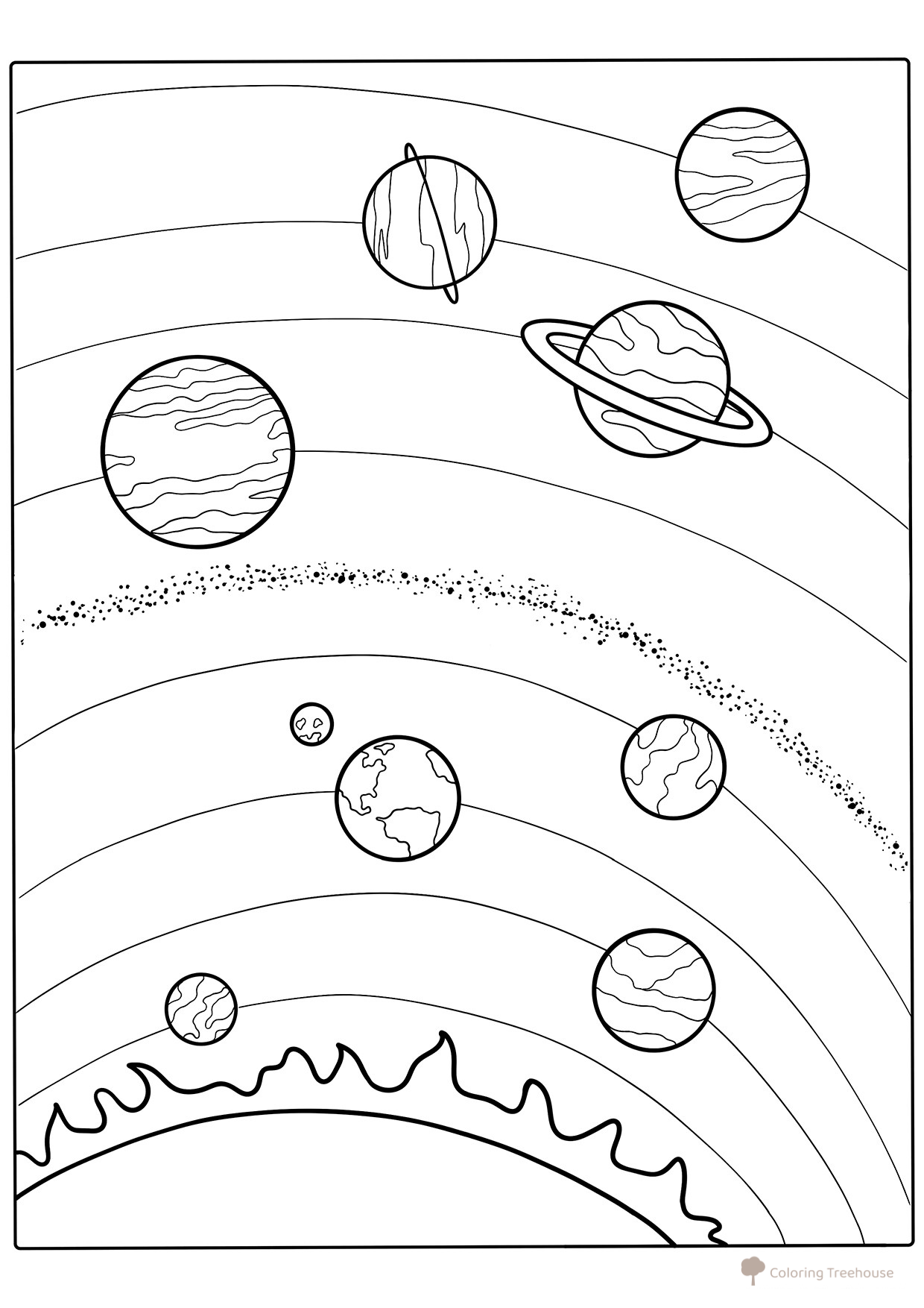 Página para colorear: Sistema solar sencillo para niños dibujo para colorear gratis de Páginas para colorear: planetas del Sistema Solar