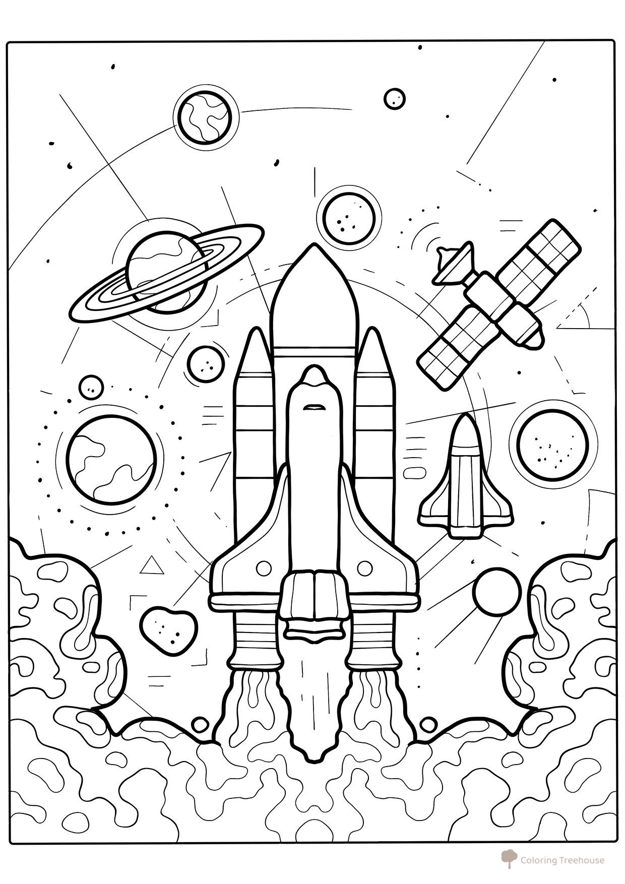 Página para colorear: Cohete entrando en el sistema solar dibujo para colorear gratis de Páginas para colorear: planetas del Sistema Solar