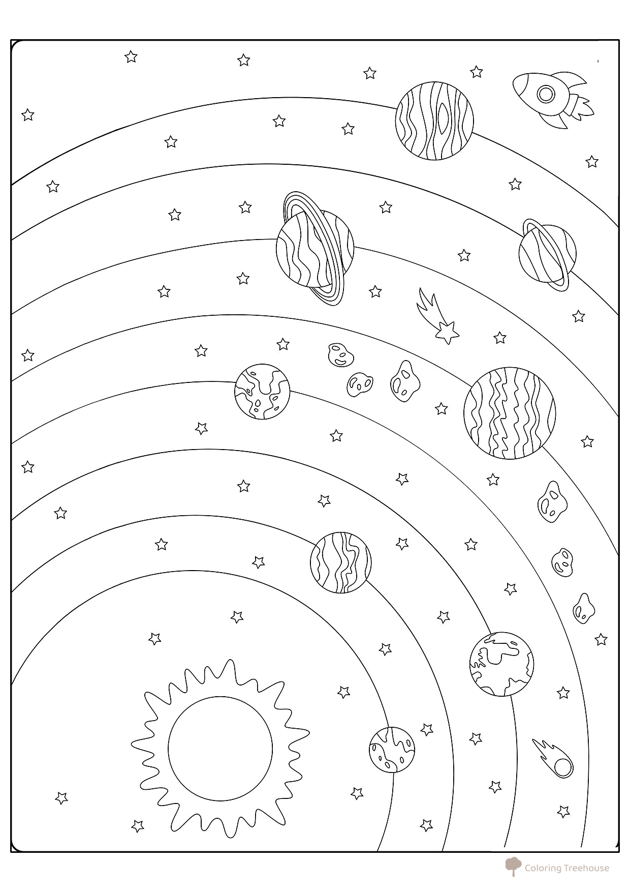 Página para colorear: Sistema Solar dibujo para colorear gratis de Páginas para colorear: planetas del Sistema Solar