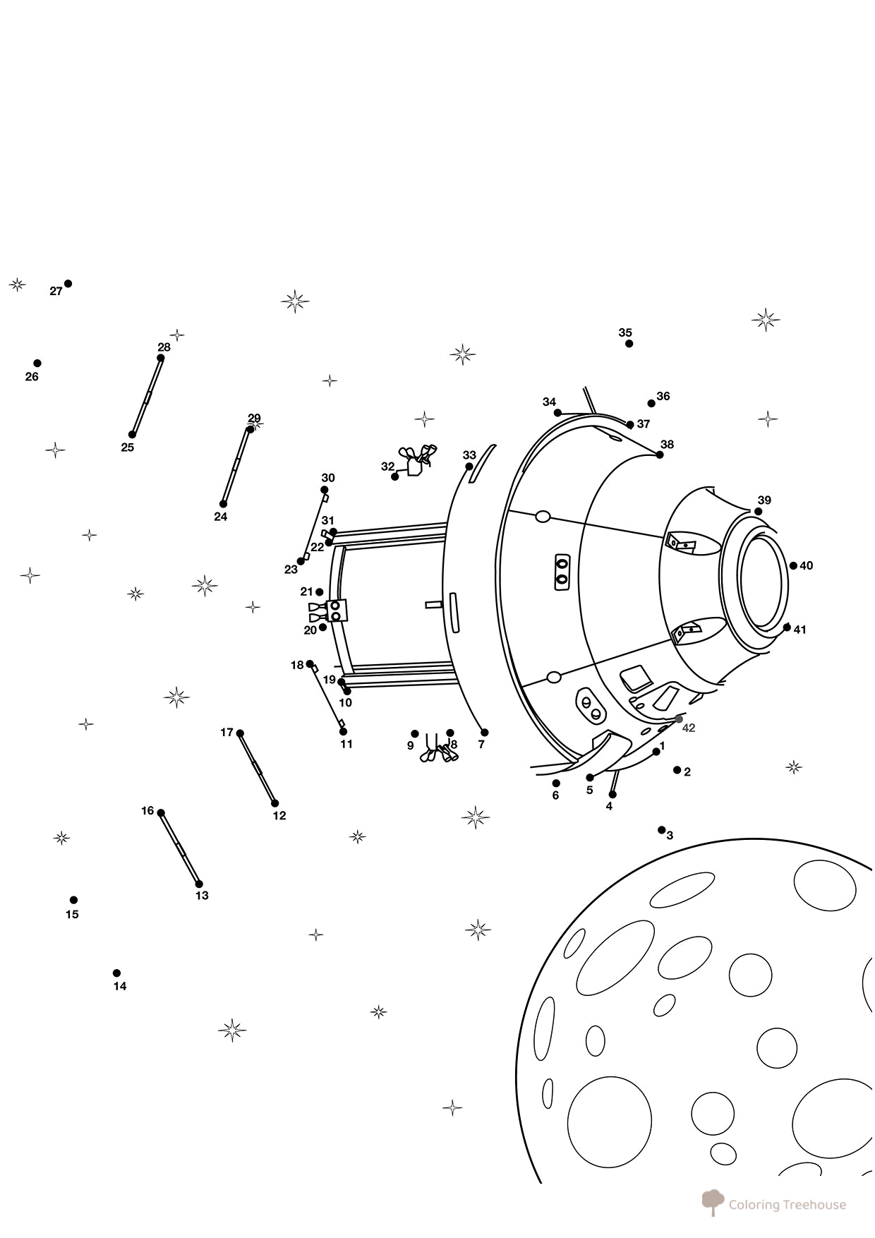 Página para colorear: Nave espacial Orión por puntos dibujo para colorear gratis de Páginas para colorear: cohetes