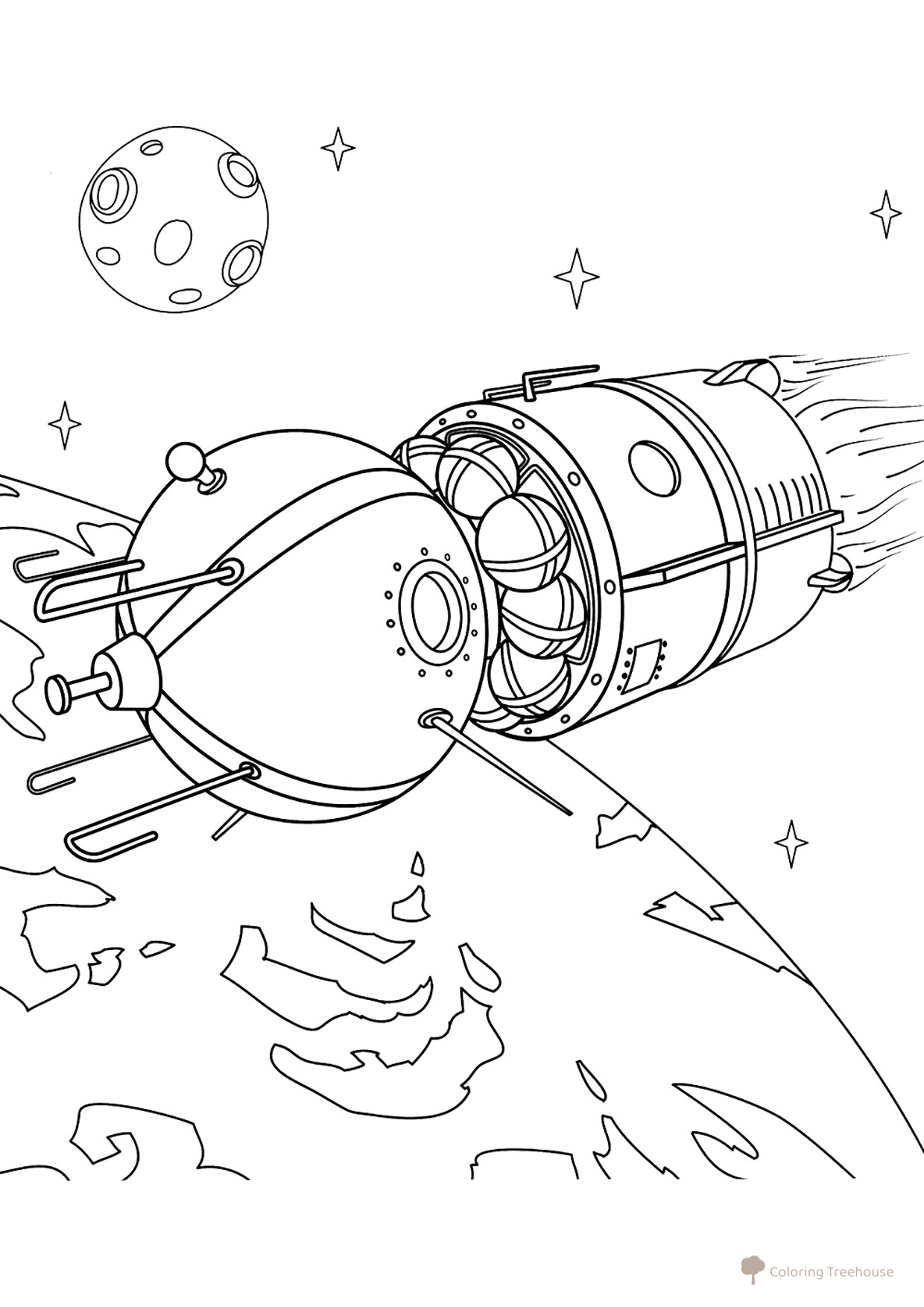 Página para colorear: Nave espacial 'Vostok-1' dibujo para colorear gratis de Páginas para colorear: cohetes