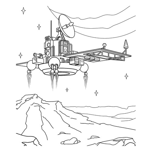 火星上的行星际站“福玻斯”涂色页 免费可打印火箭填色页涂色页