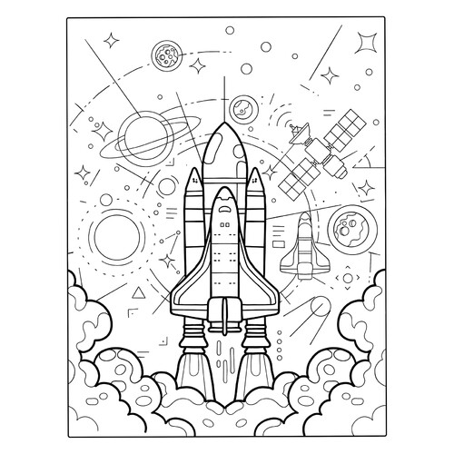 涂色页:巨型火箭升空进入太空 免费可打印火箭填色页涂色页