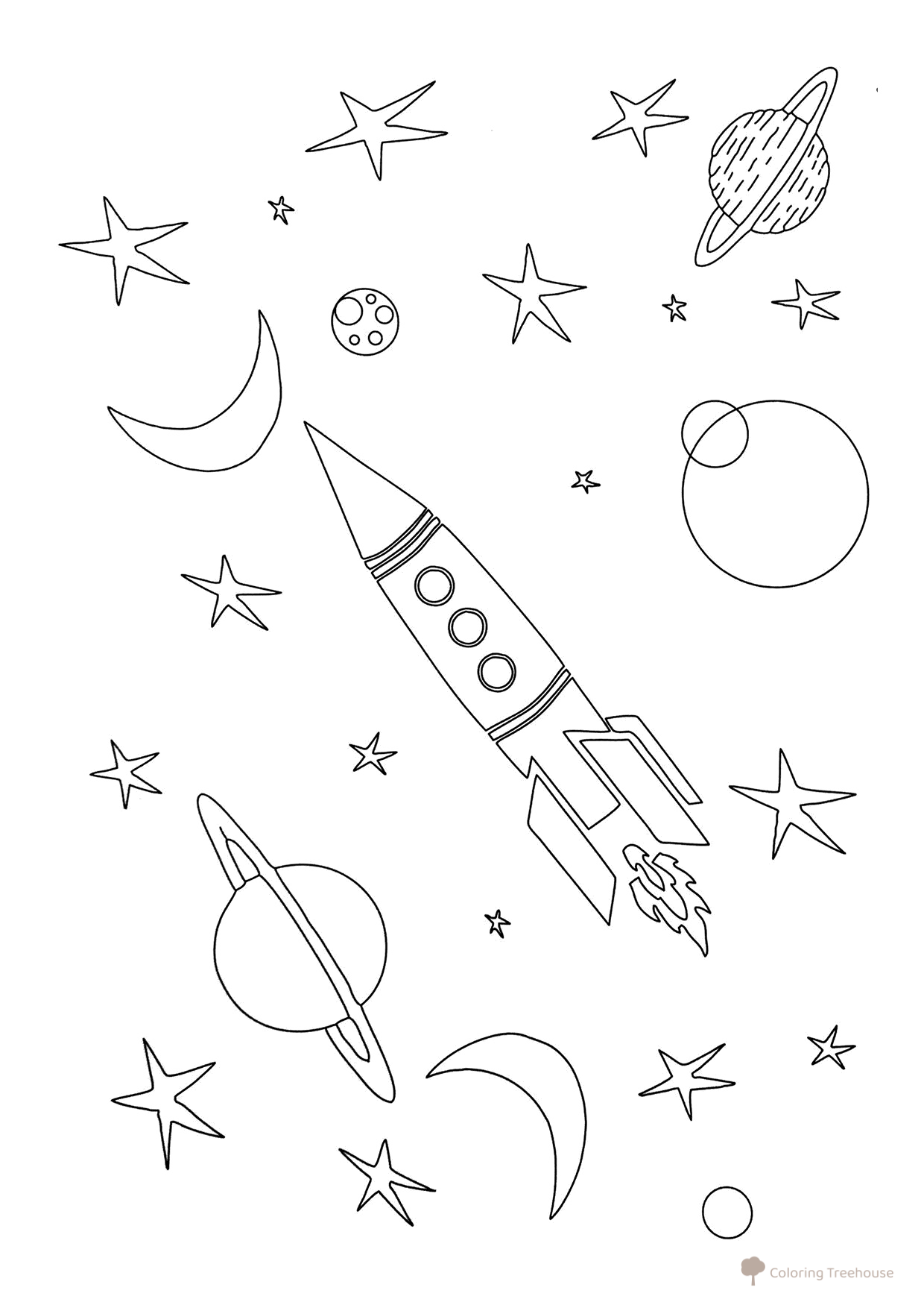 Página para colorear: Cohete sencillo volando en el espacio dibujo para colorear gratis de Páginas para colorear: cohetes