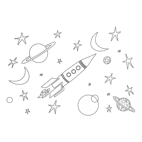 Página para colorear: Cohete sencillo volando en el espacio dibujo para colorear gratis de Páginas para colorear: cohetes