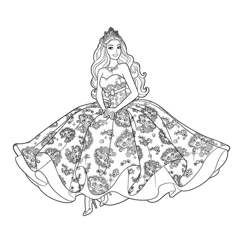 Barbie in a Flowing Dress Coloring Page free printable Barbie Coloring Pages for Girls coloring page