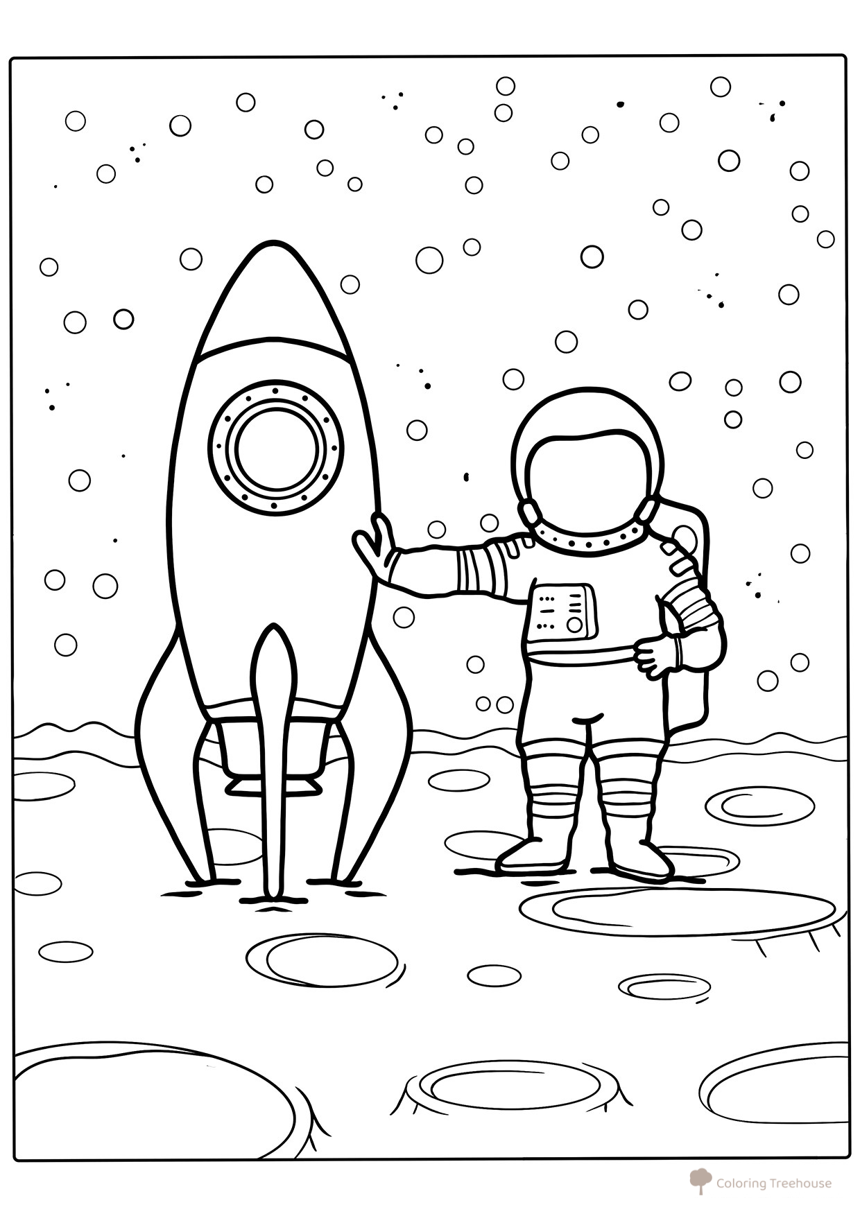 Página para colorear: Cohete con cosmonauta en la Luna dibujo para colorear gratis de Páginas para colorear: cohetes
