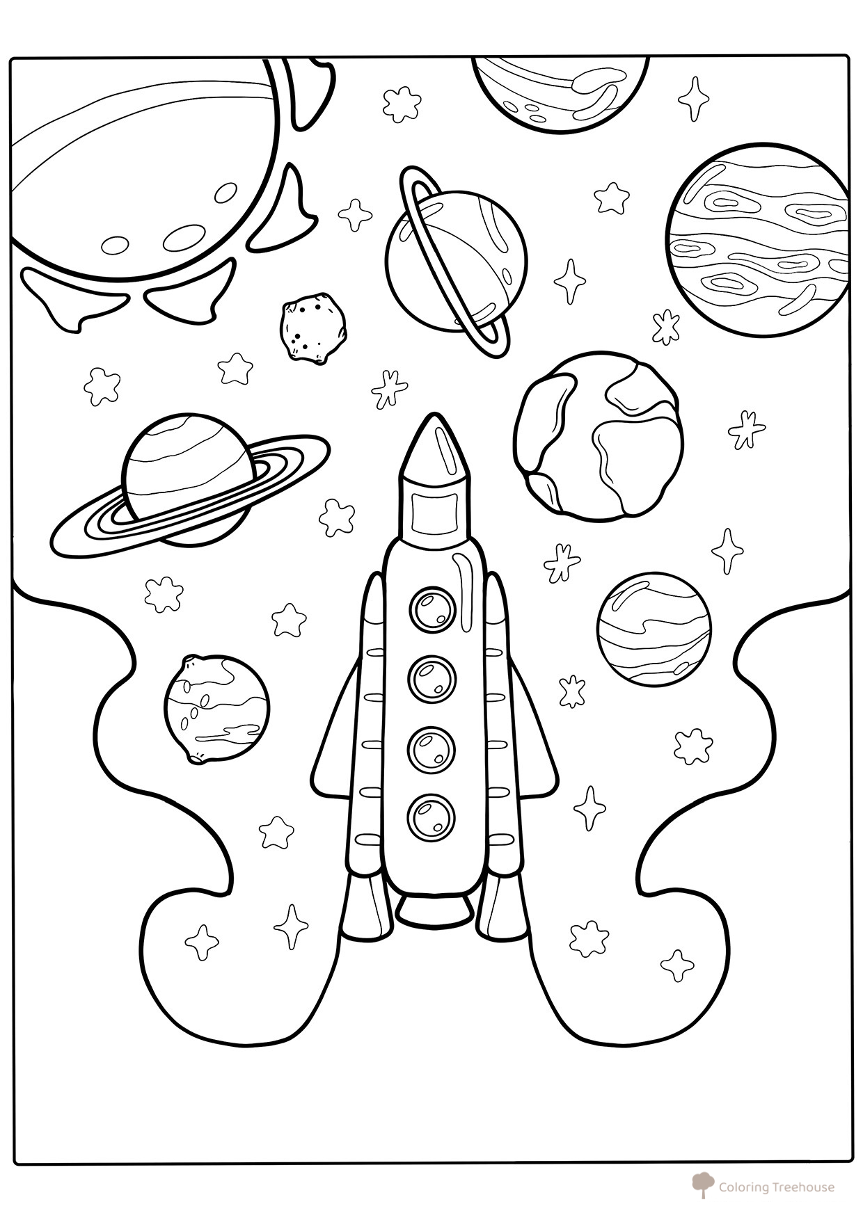 Página para colorear: Cohete despega al espacio para niños dibujo para colorear gratis de Páginas para colorear: cohetes