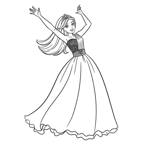 Página para colorear: Barbie con un lujoso vestido de gala dibujo para colorear gratis de Barbie Coloring Pages for Girls