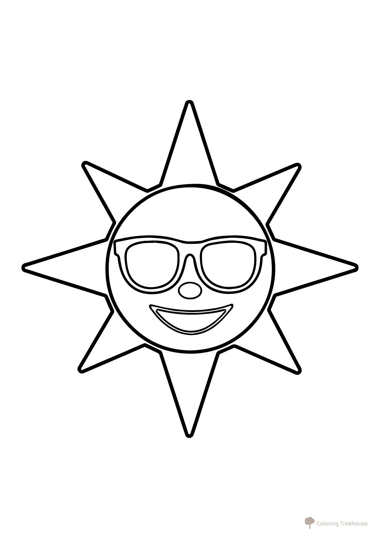 Simple Sun in Sunglasses Coloring Page free printable Sun Coloring Pages coloring page