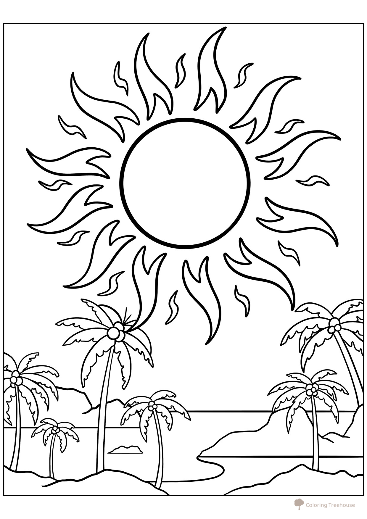 Sun Shining Over the Ocean Coloring Page free printable Sun Coloring Pages coloring page