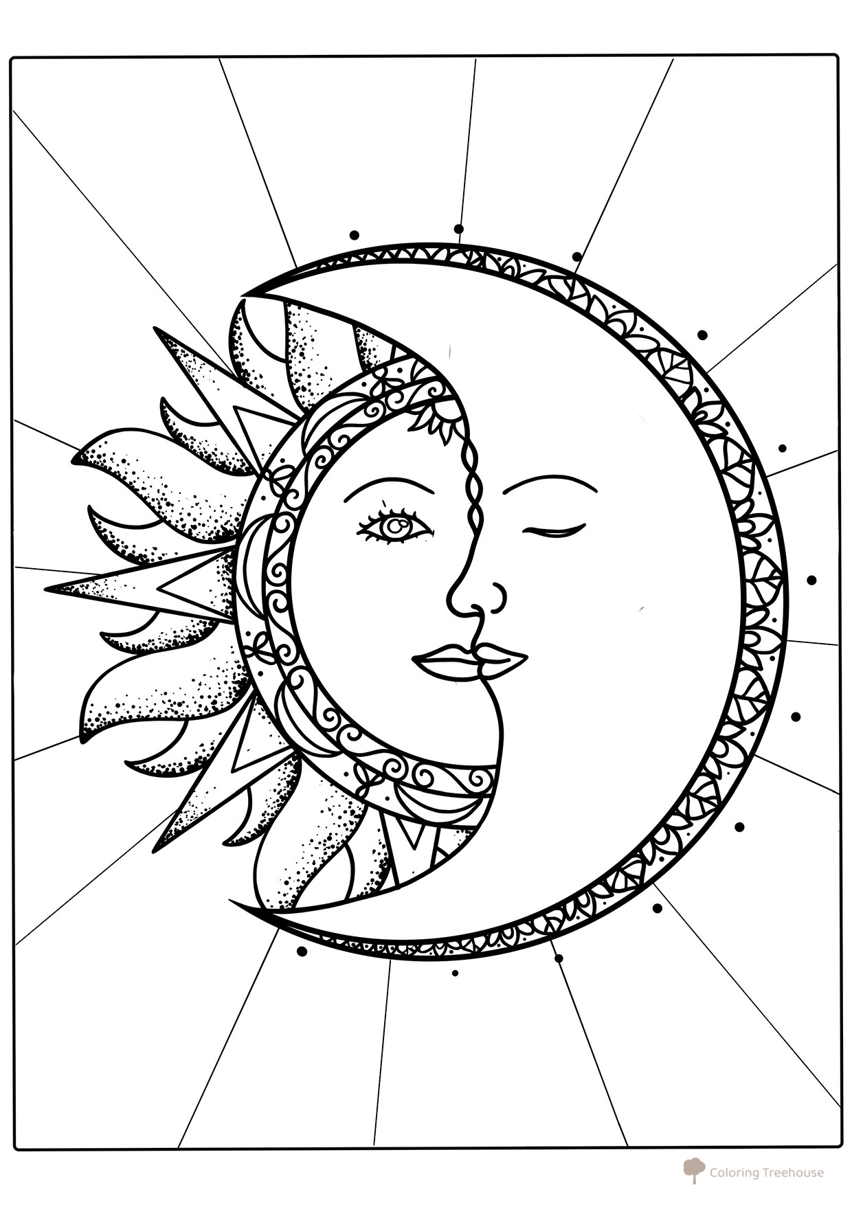 Libro para colorear: Sol y Luna juntos dibujo para colorear gratis de Páginas para colorear del sol