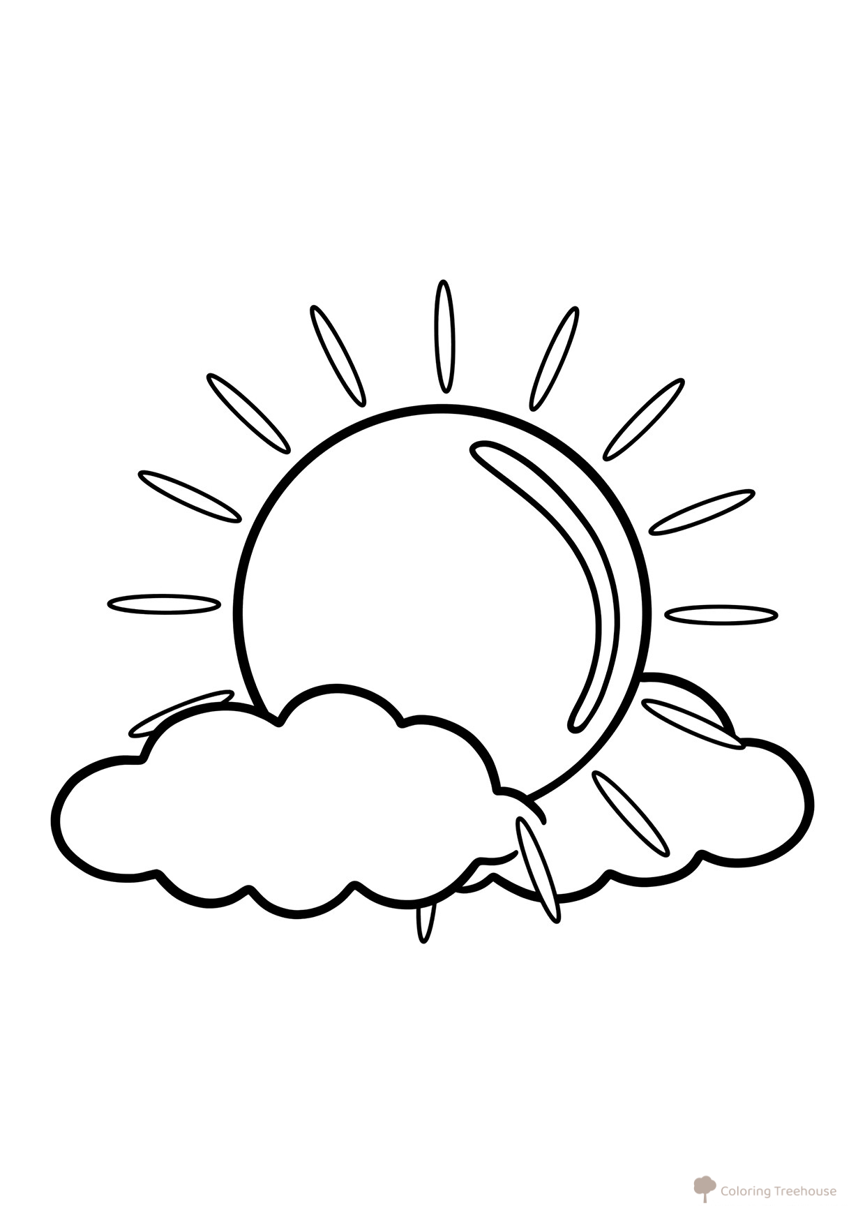 Página para colorear: El sol se escondió entre las nubes dibujo para colorear gratis de Páginas para colorear del sol