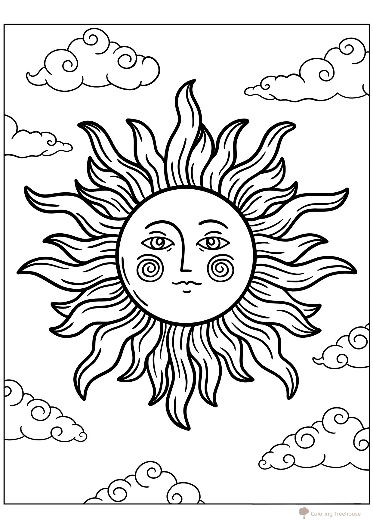 Sun in the Clouds Coloring Page free printable Sun Coloring Pages coloring page
