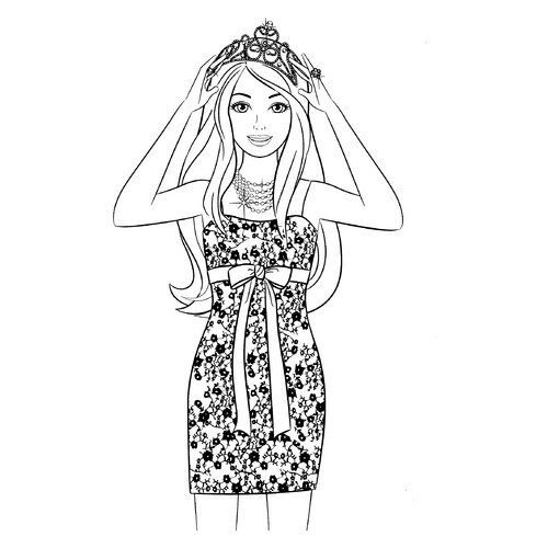 Página para colorear: Barbie con vestido elegante y corona dibujo para colorear gratis de Barbie Coloring Pages for Girls