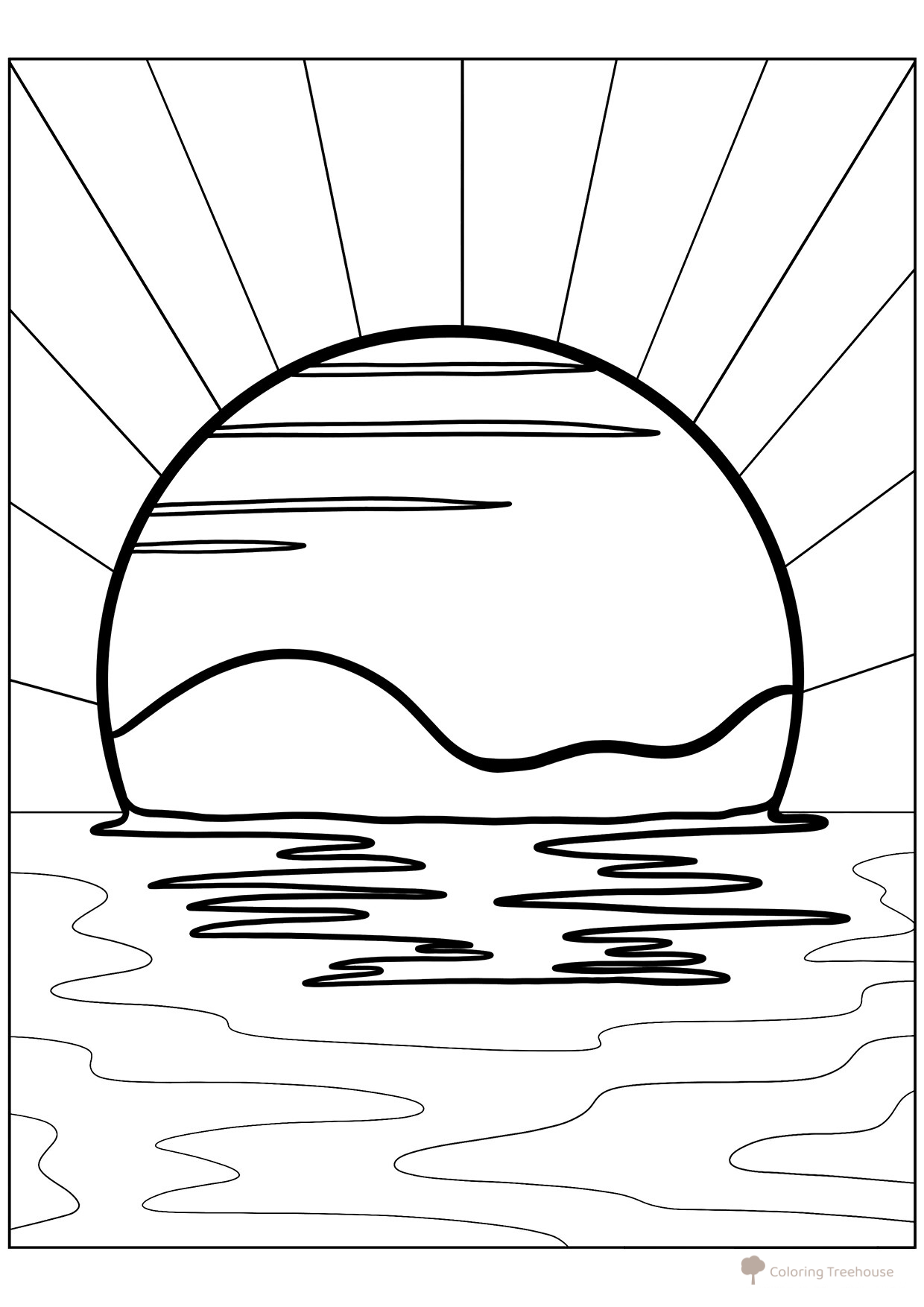 Página para colorear: Puesta de sol sobre el océano dibujo para colorear gratis de Páginas para colorear del sol