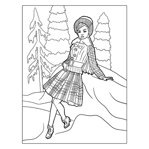 Barbie en traje de invierno - página para colorear dibujo para colorear gratis de Barbie Coloring Pages for Girls