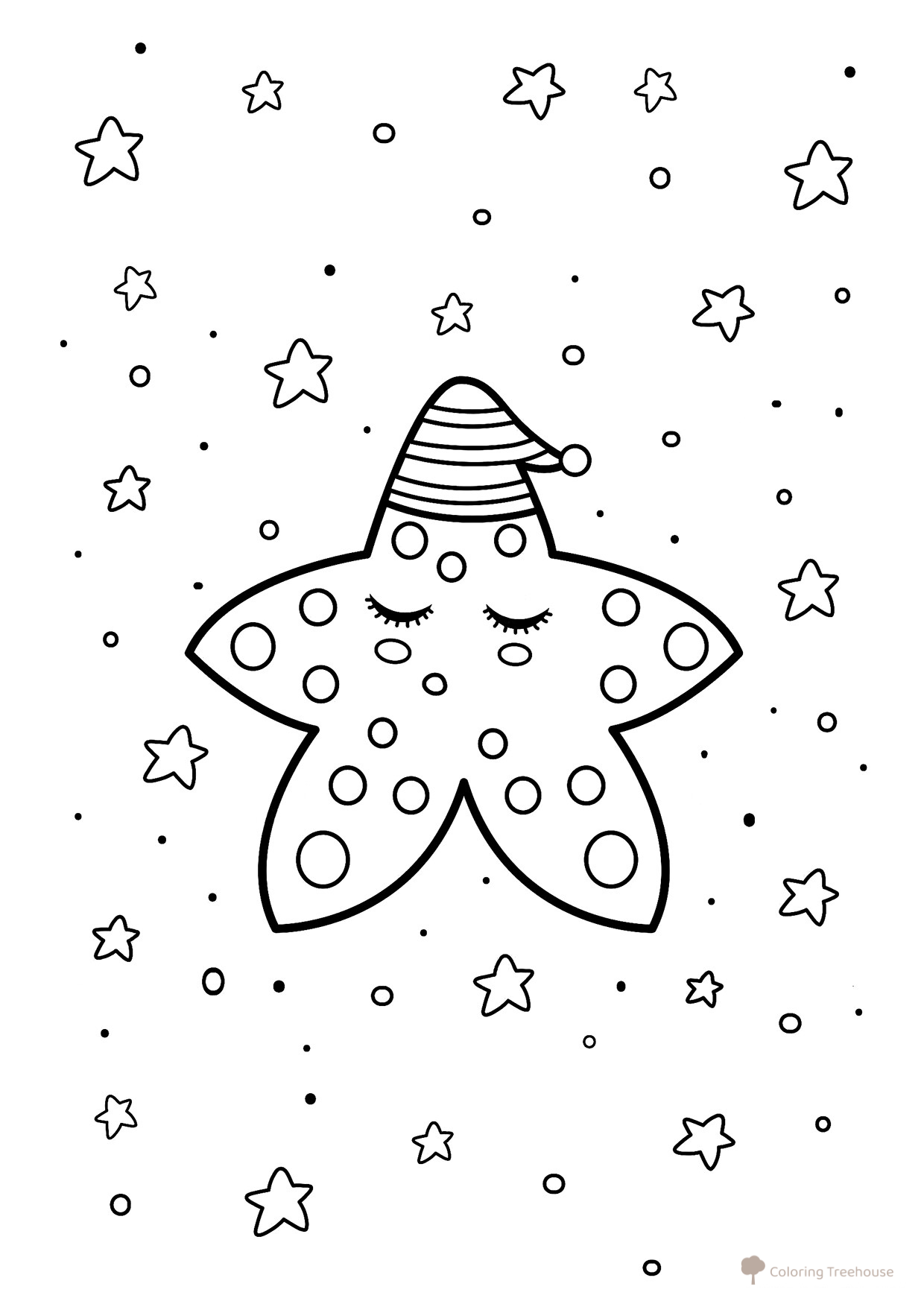 Página para colorear «Estrellita duerme en el cielo» dibujo para colorear gratis de Páginas para colorear de estrellas