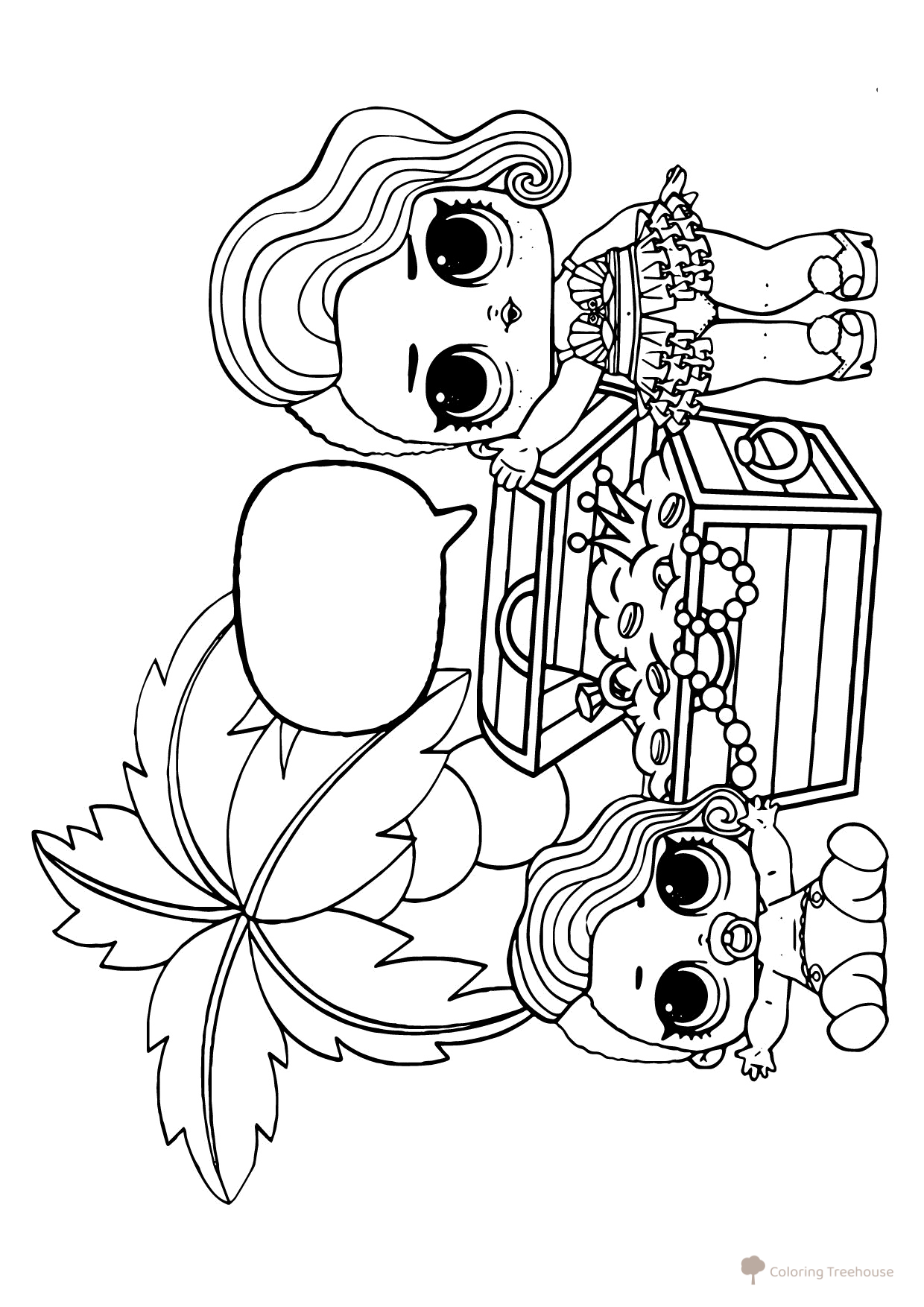 LOL Mermaid Treasures Coloring Page free printable LOL Surprise Lil Sisters Coloring Pages coloring page