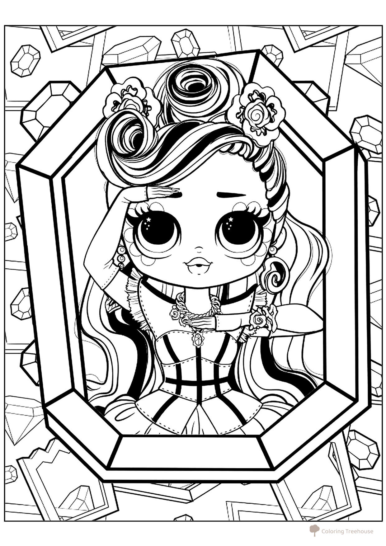 Página para colorear "LOL OMG: Reina del Diseño en un marco" dibujo para colorear gratis de LOL OMG Coloring Pages