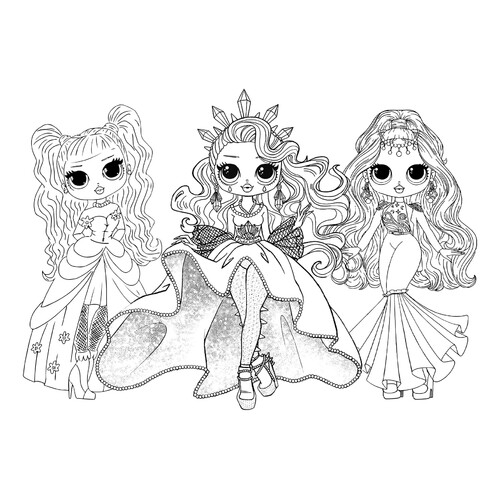 Página para colorear «LOL OMG amigas en vestidos» dibujo para colorear gratis de LOL OMG Coloring Pages