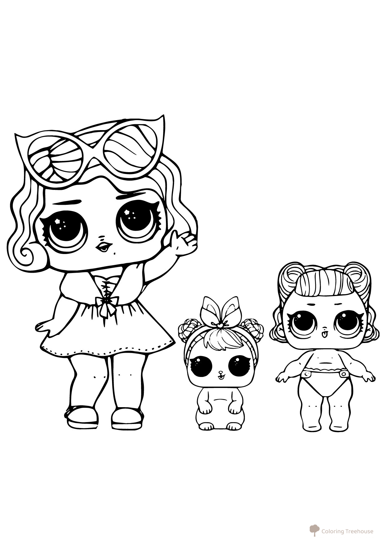 Página para colorear LOL Glamour con mascota y hermanita dibujo para colorear gratis de Páginas para colorear: mascotas de LOL