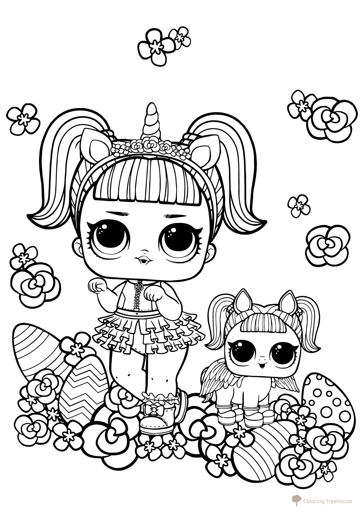 LOL Pet Unicorn with Her Owner Coloring Page free printable LOL Pets Coloring Pages coloring page