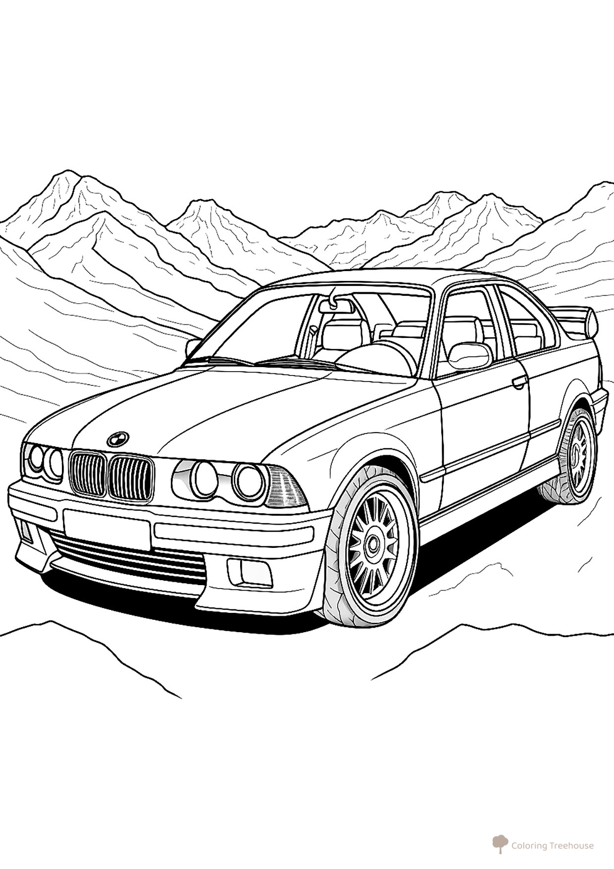 Página para colorear «BMW en las montañas» dibujo para colorear gratis de Páginas para colorear de coches BMW