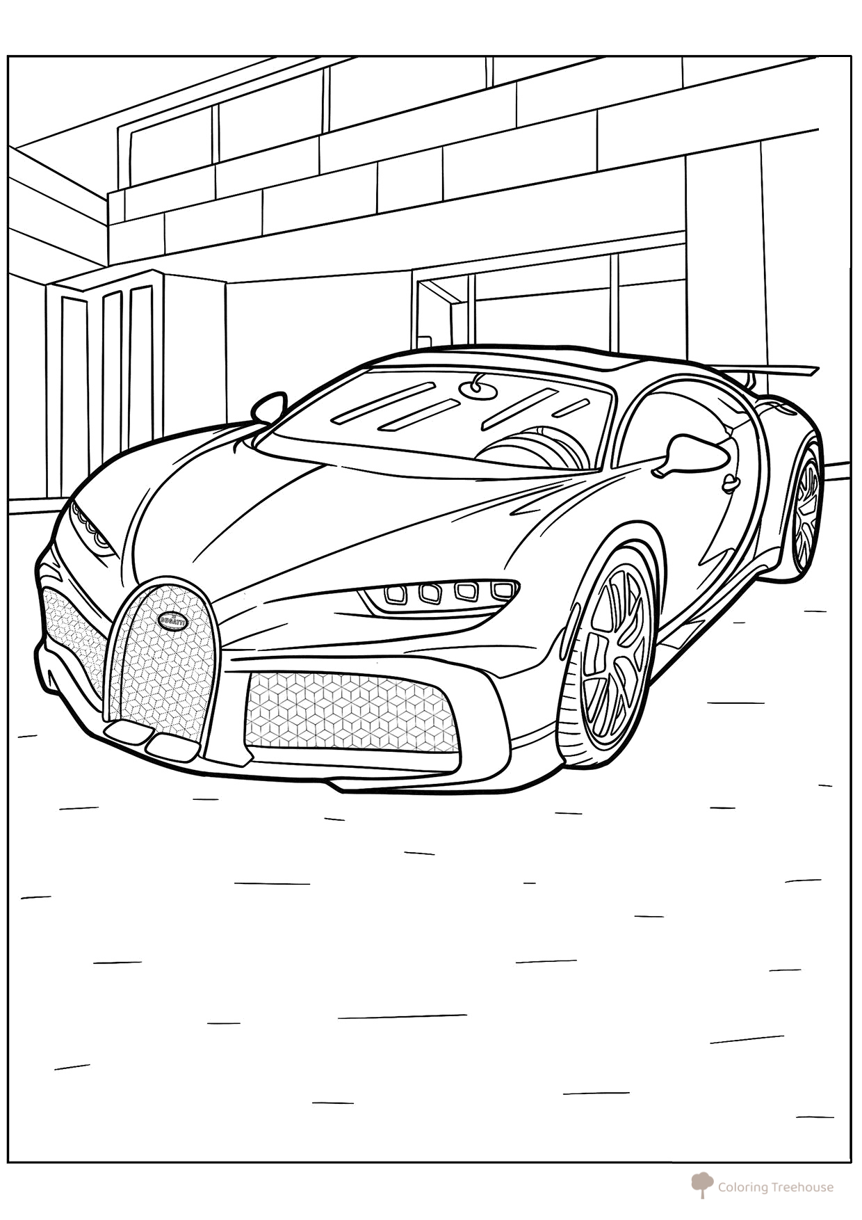 Parked Bugatti Chiron Coloring Page free printable Bugatti Car Coloring Pages coloring page