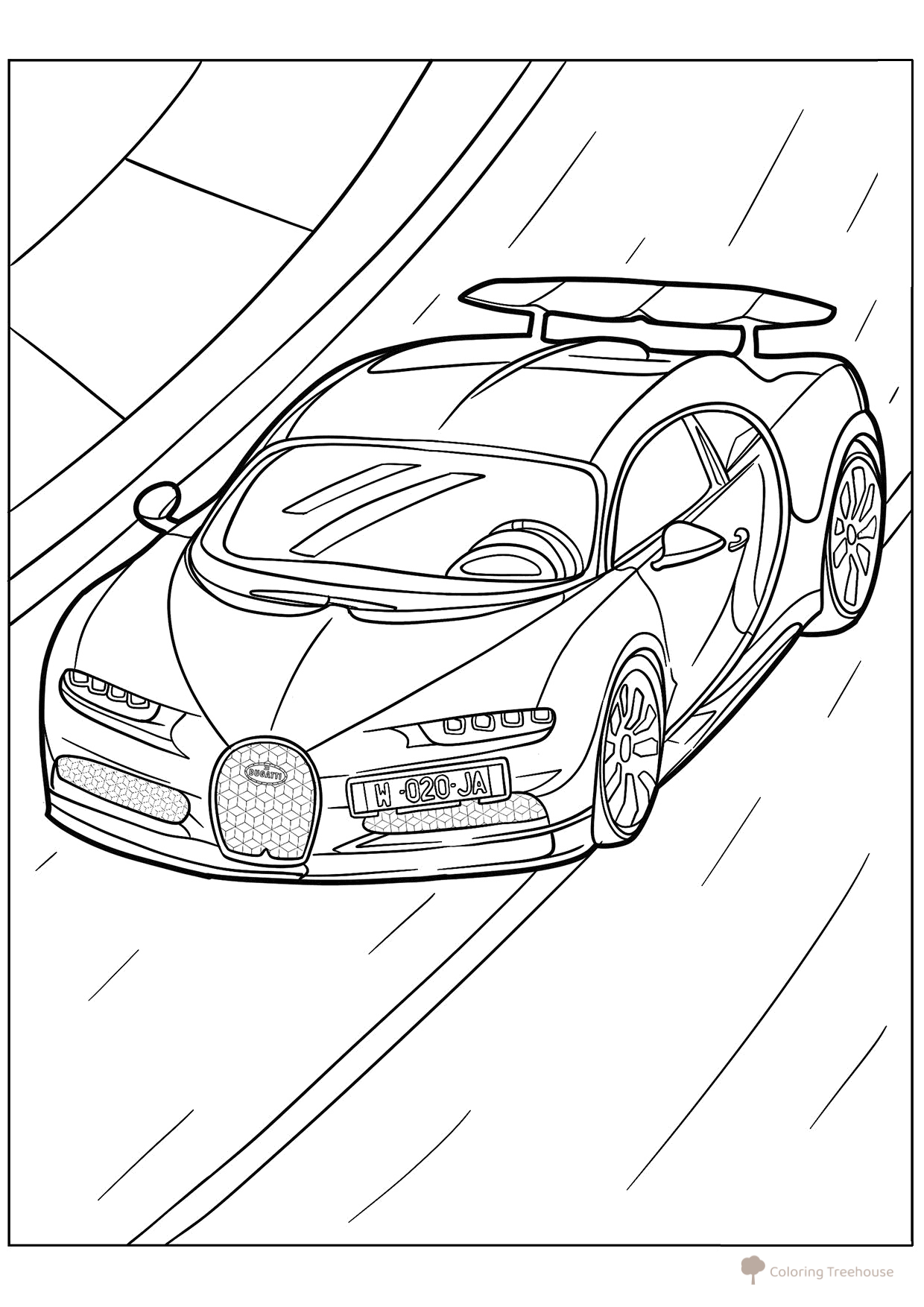 Página para colorear «Súper rápido Bugatti Chiron» dibujo para colorear gratis de Páginas para colorear de coches Bugatti