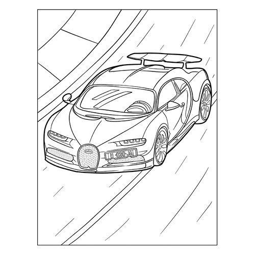 Página para colorear «Súper rápido Bugatti Chiron» dibujo para colorear gratis de Páginas para colorear de coches Bugatti