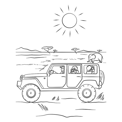 Jeep on Safari Coloring Page free printable Jeep Coloring Pages coloring page