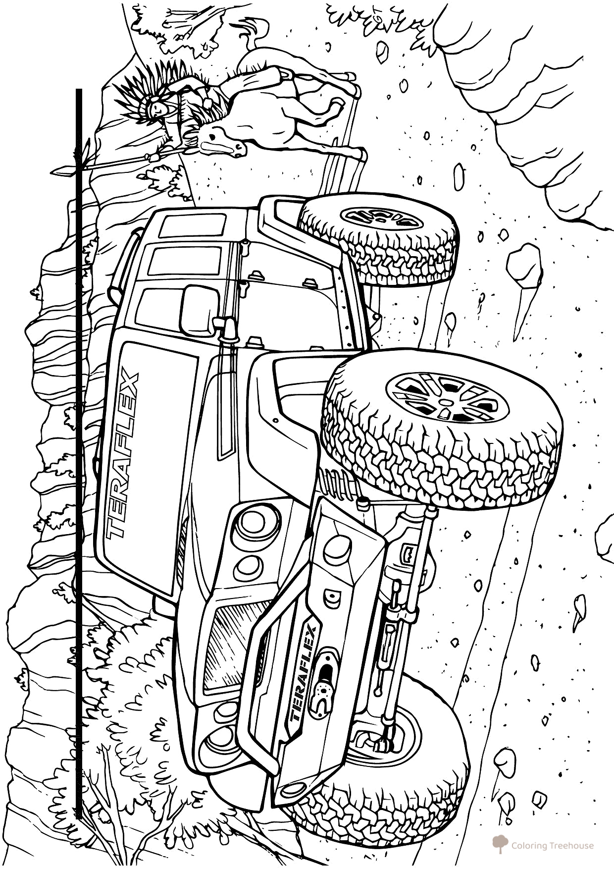Teraflex Jeep and Native American Coloring Page free printable Jeep Coloring Pages coloring page