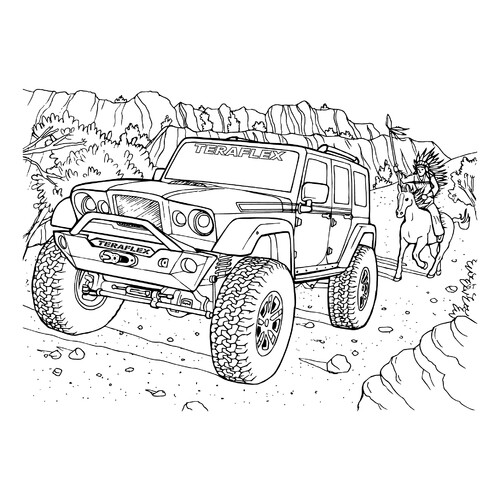 Teraflex Jeep and Native American Coloring Page free printable Jeep Coloring Pages coloring page