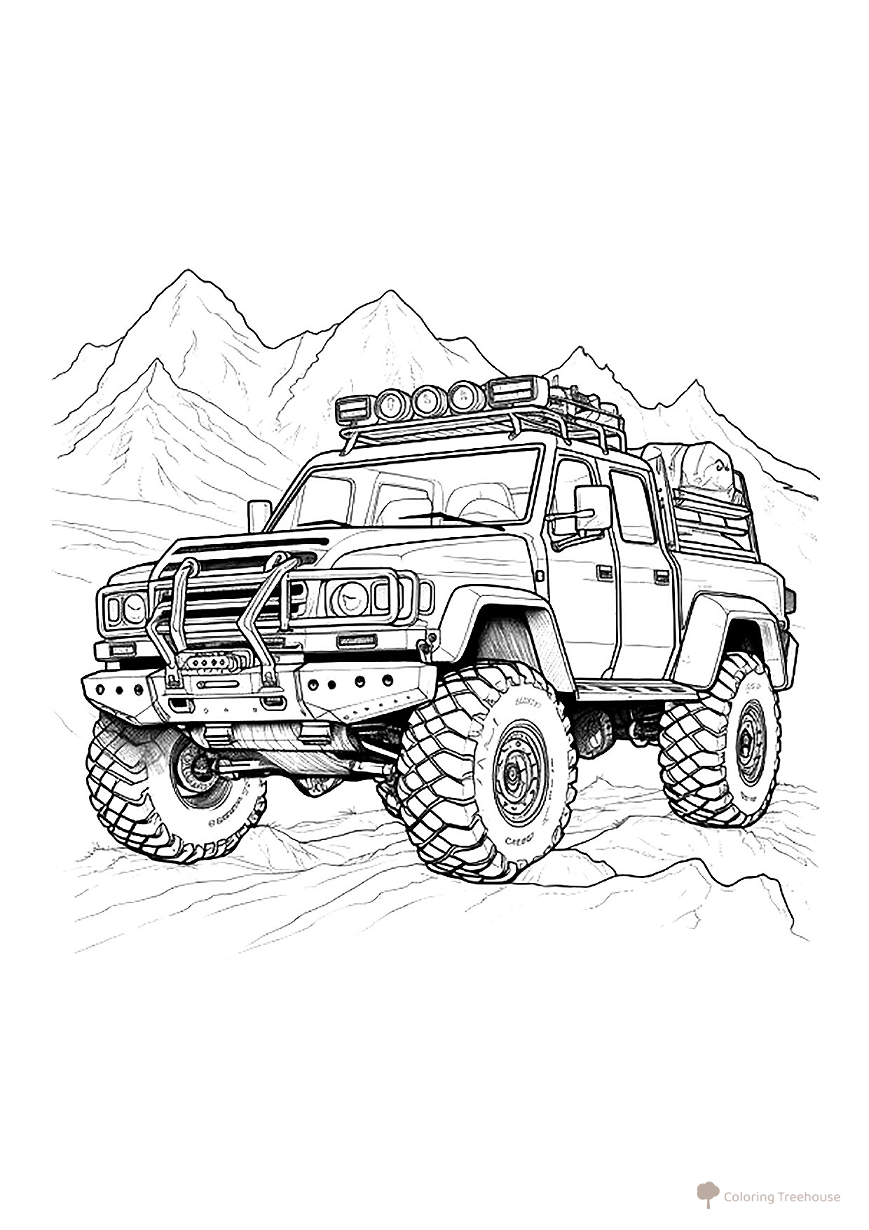 Jeep in the Mountains Coloring Page free printable Jeep Coloring Pages coloring page