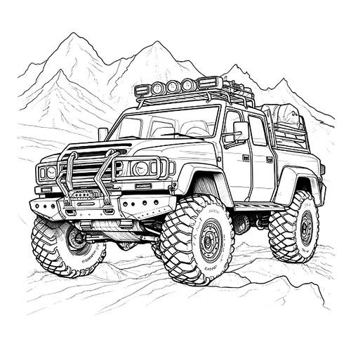 Jeep in the Mountains Coloring Page free printable Jeep Coloring Pages coloring page