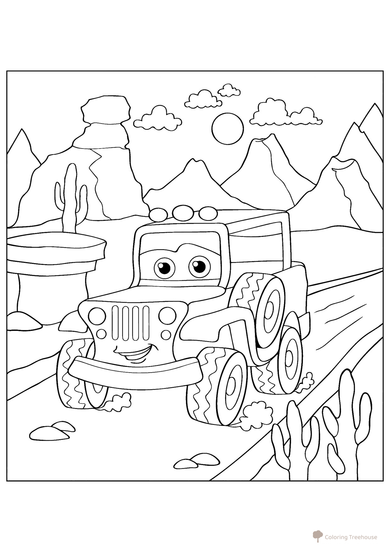 Página para colorear «Jeep de dibujos animados» dibujo para colorear gratis de Páginas para colorear de jeeps