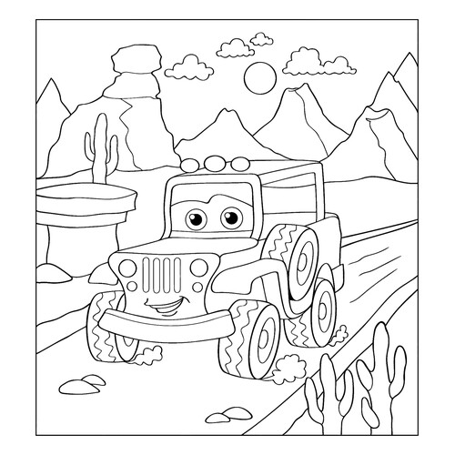 Página para colorear «Jeep de dibujos animados» dibujo para colorear gratis de Páginas para colorear de jeeps
