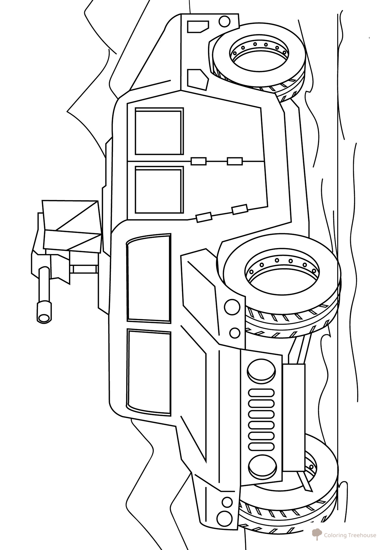 Página para colorear «Jeep militar con cañón» dibujo para colorear gratis de Páginas para colorear de jeeps
