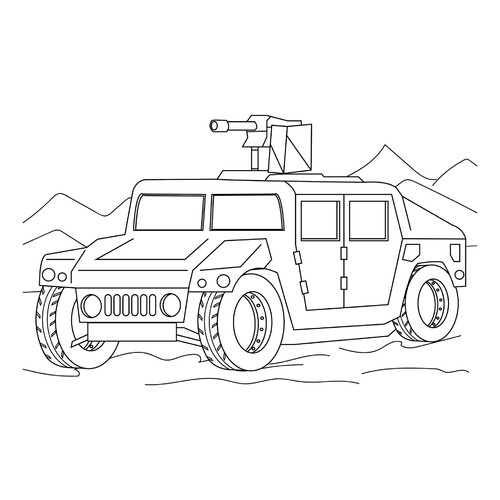 Página para colorear «Jeep militar con cañón» dibujo para colorear gratis de Páginas para colorear de jeeps