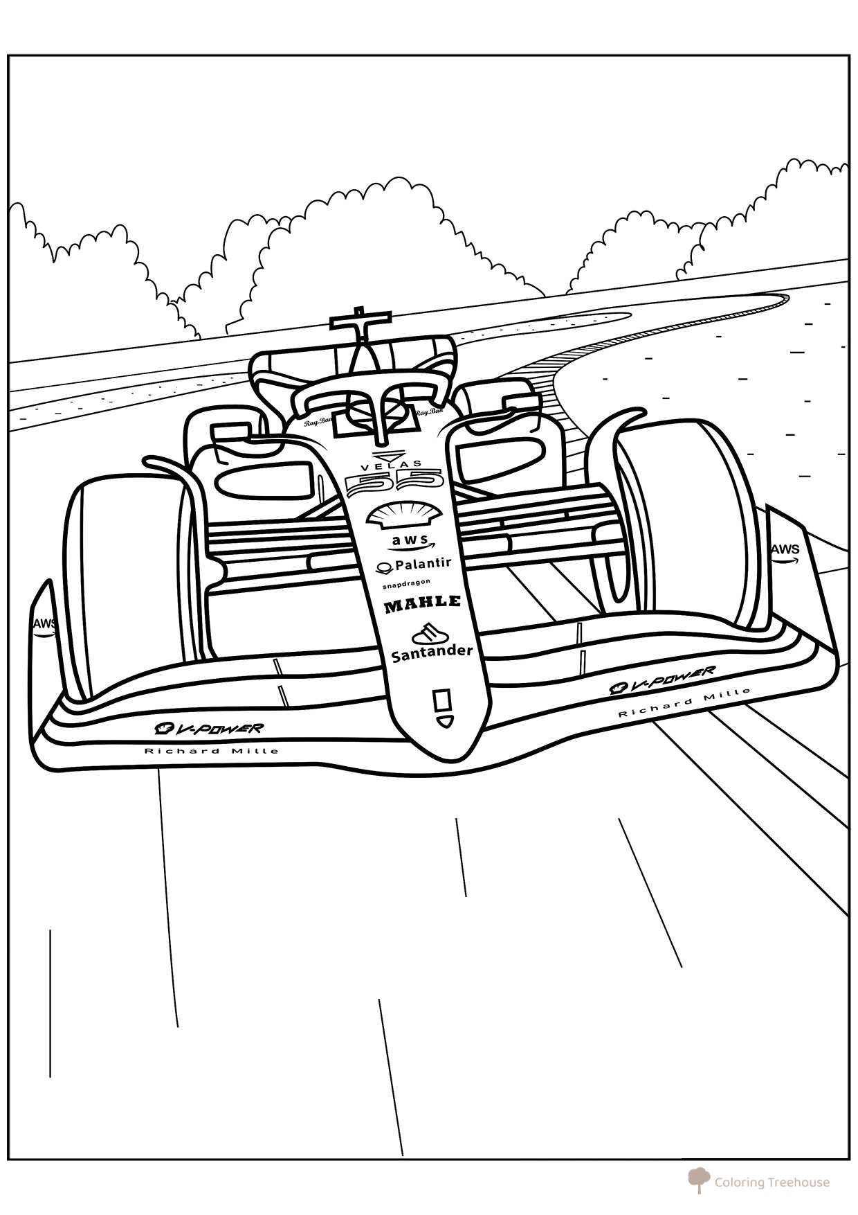 Página para colorear «Bólido de carreras Ferrari» dibujo para colorear gratis de Páginas para colorear de coches Ferrari