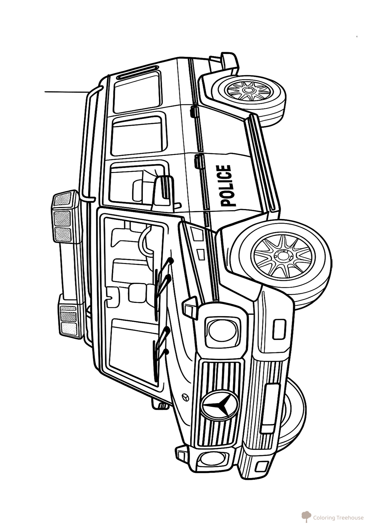 Página para colorear «Coche de policía G-Wagen» dibujo para colorear gratis de Páginas para colorear de Mercedes Gelandewagen (G-Wagen)