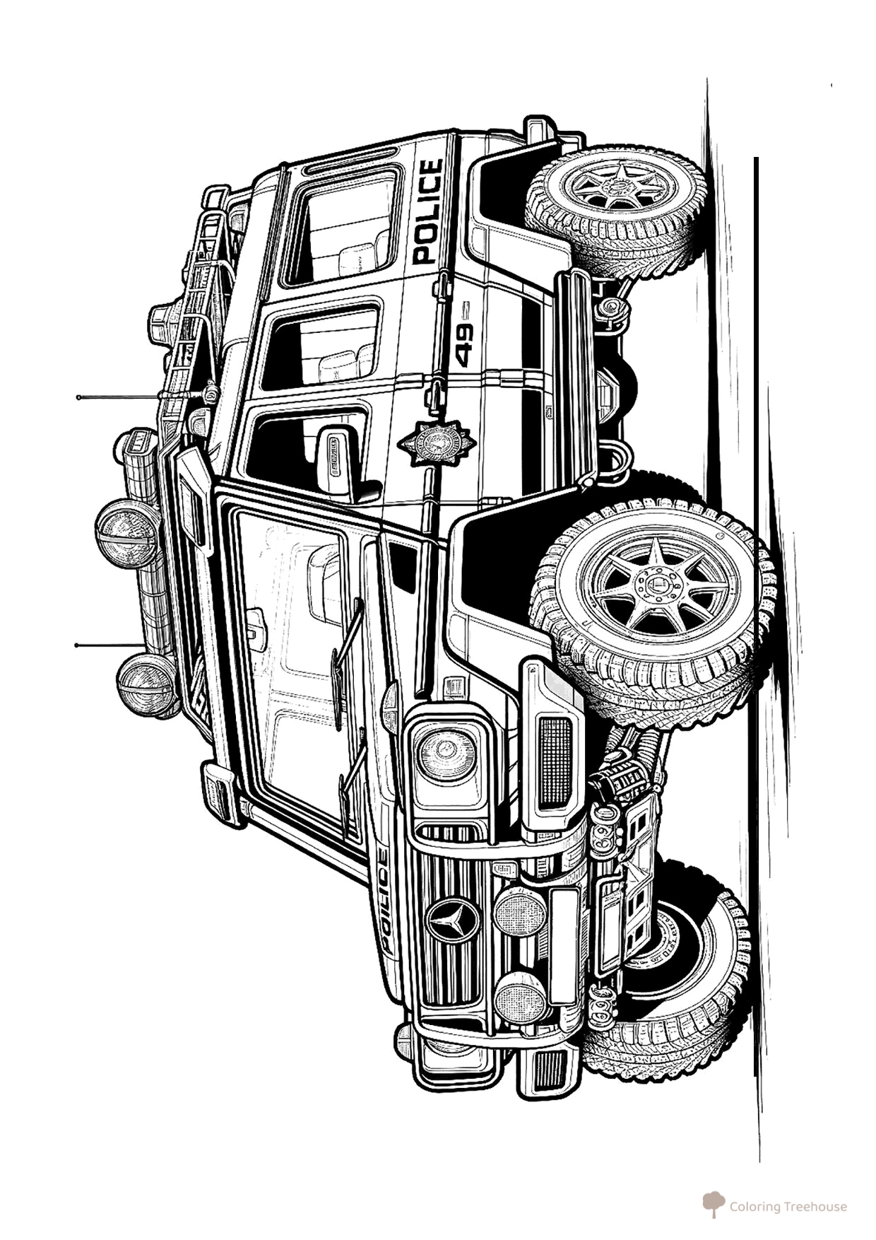 Página para colorear «Policía realista: G-Wagen» dibujo para colorear gratis de Páginas para colorear de Mercedes Gelandewagen (G-Wagen)