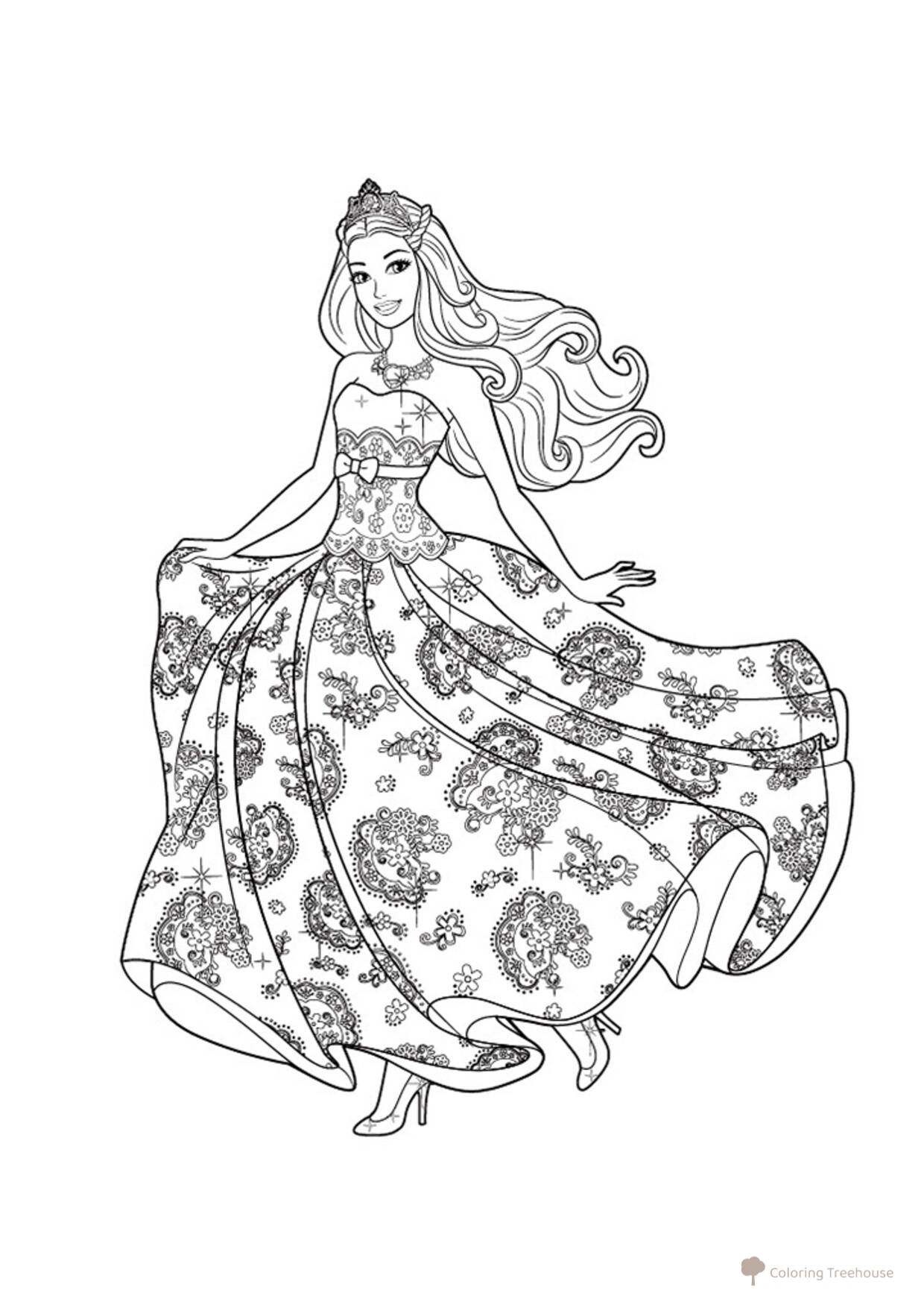 Páginas para colorear: Vestido de Barbie dibujo para colorear gratis de Barbie Coloring Pages for Girls