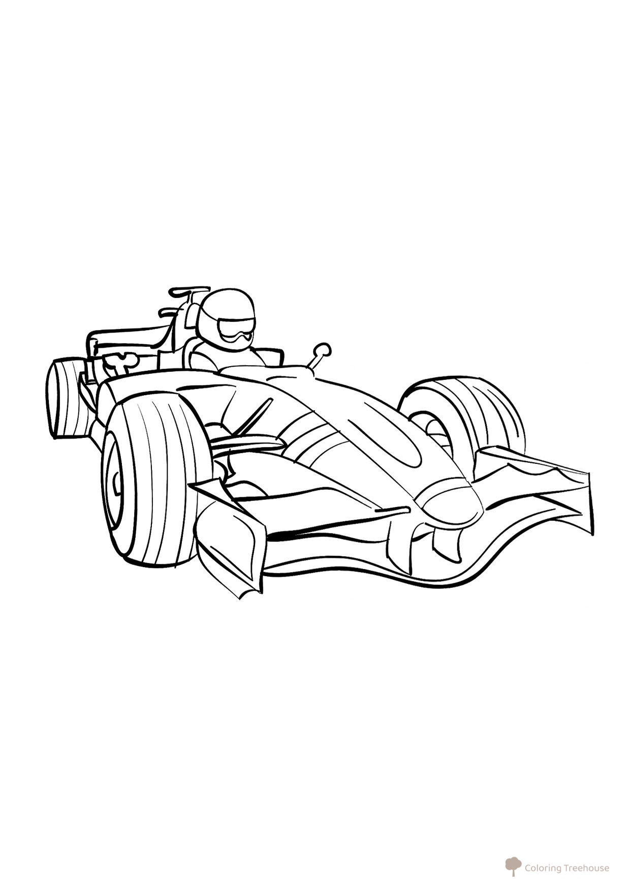 Página para colorear «Bólido de carreras con piloto» dibujo para colorear gratis de Páginas para colorear de coches de carreras y deportivos