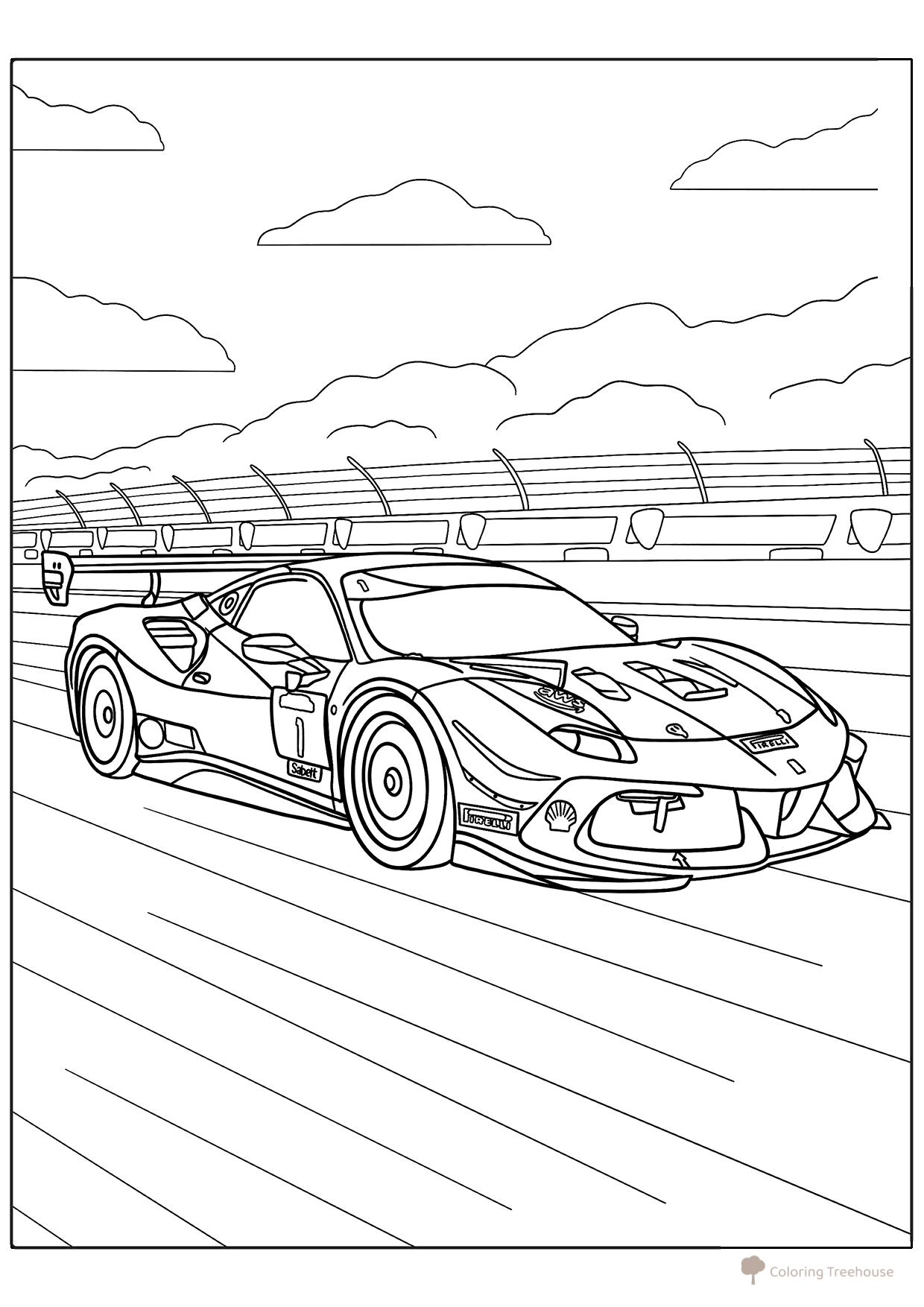Página para colorear «Coche de carreras Ferrari» dibujo para colorear gratis de Páginas para colorear de coches de carreras y deportivos