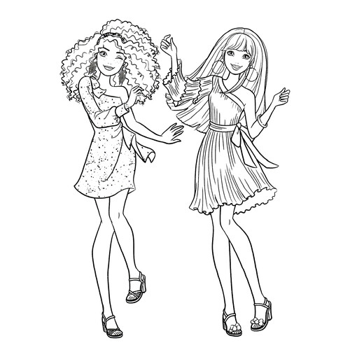 Página para colorear: Amigas de Barbie bailando dibujo para colorear gratis de Barbie Coloring Pages for Girls