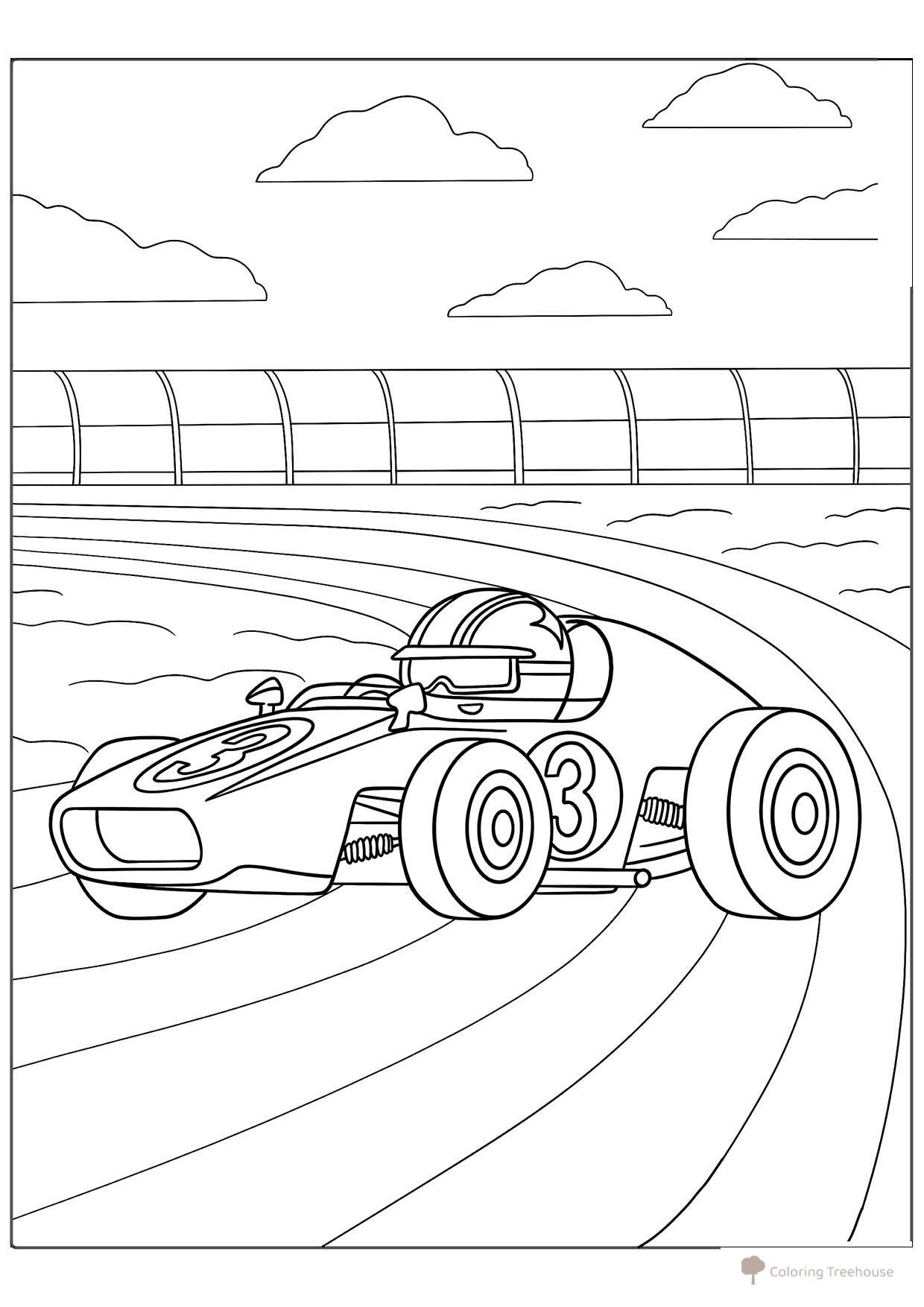 Coloring Page «Simple Racing Car» free printable Race Car and Sports Car Coloring Pages coloring page