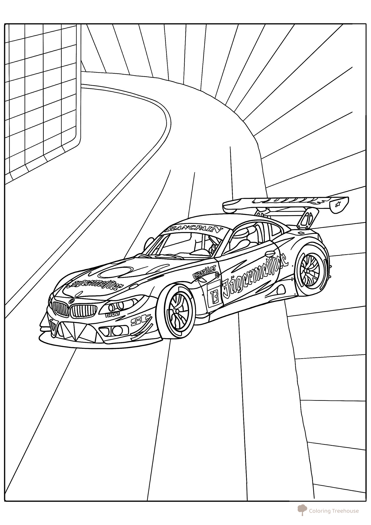 Dibujo para colorear «Coche deportivo BMW» dibujo para colorear gratis de Páginas para colorear de coches de carreras y deportivos