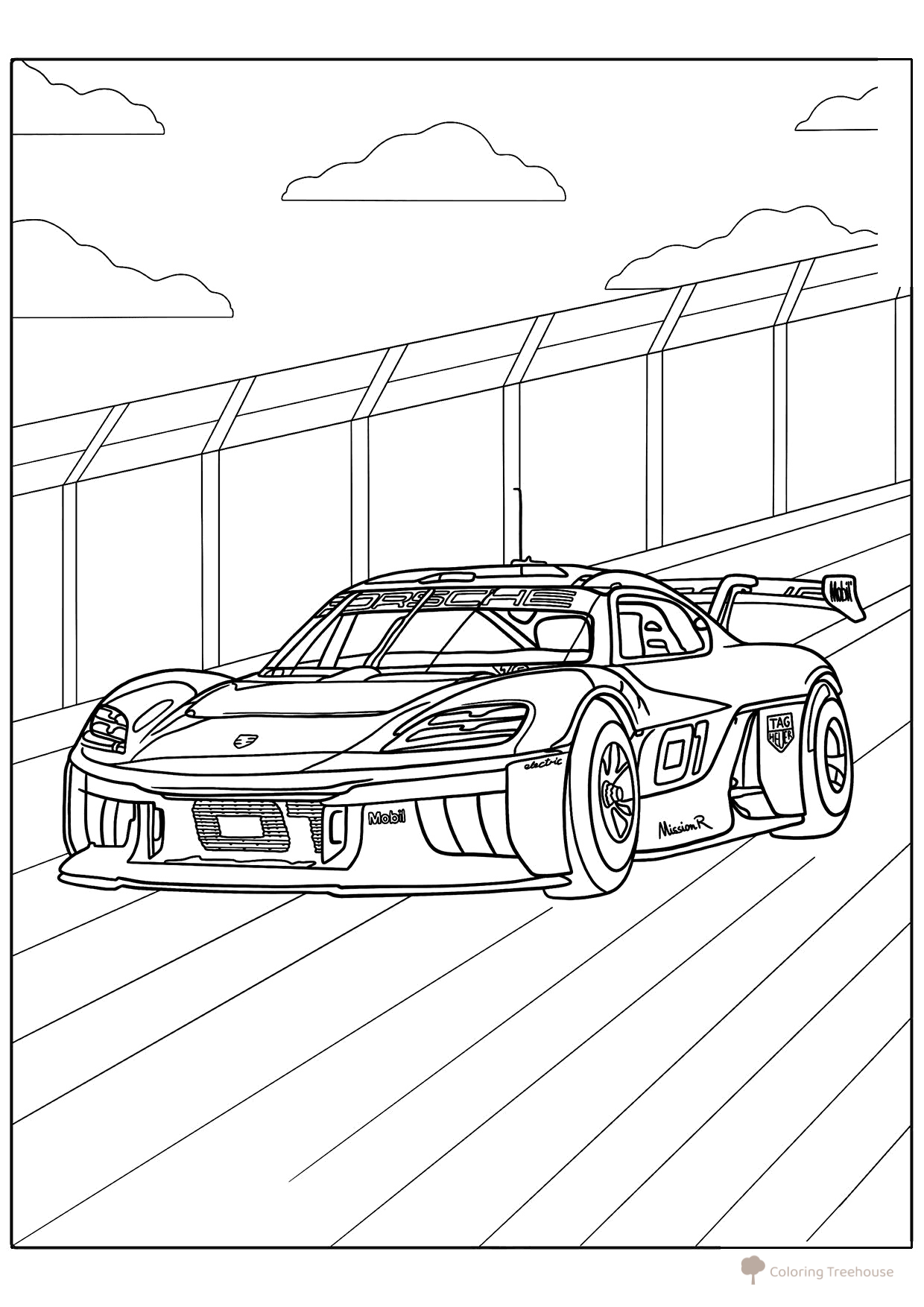 Página para colorear «Coche deportivo Porsche» dibujo para colorear gratis de Páginas para colorear de coches de carreras y deportivos